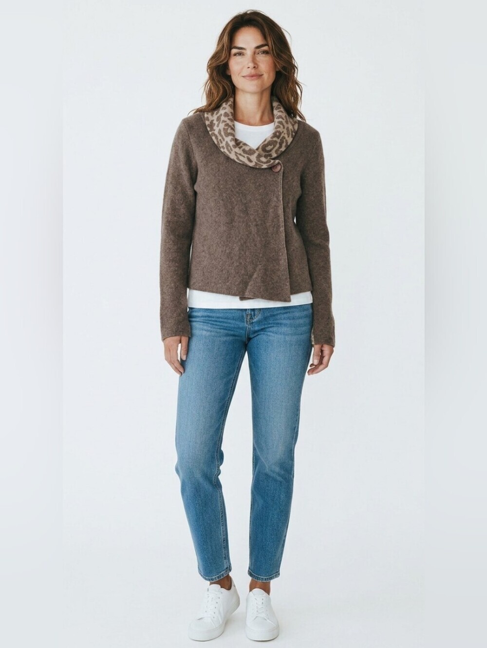 Made In Italy Wool Brown Sweater with Patterned Collar